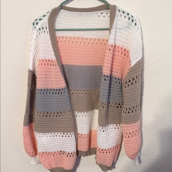 unbranded Sweaters - NWOT Pink Color block Striped Open-Front Cardigan